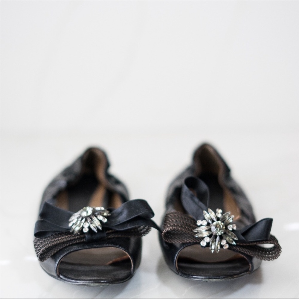MARNI 38 flats bow metal rhinestones peep toe shoe - Picture 2 of 8